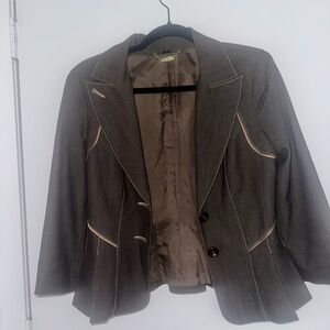 bebe Brown Pinstripe Tailored Blazer with Contrast Piping